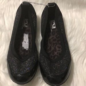 LA Underground girls black glittery flat shoes